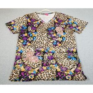Prestige‎ Edge Tunic Top Women 3X Plus Leopard Floral Glitter VNeck Blouse Funky